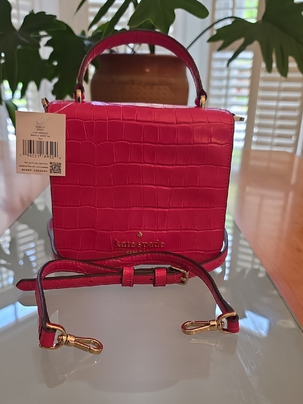 kate spade Hot Pink Croc-Embossed Top Handle Crossbody Bag